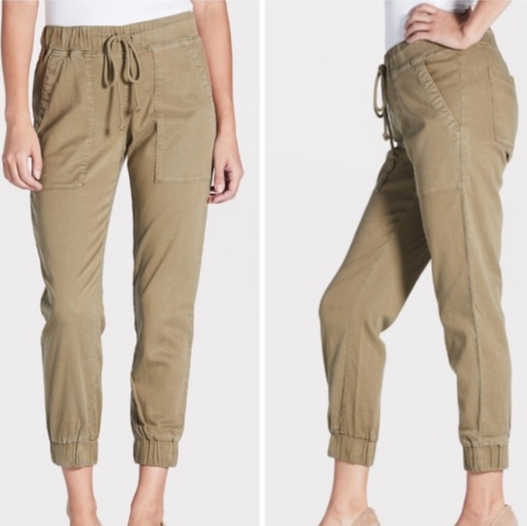 Cloth & Stone Olive Green Tencell Pocket Utility Joggers Drawstring Waist Size M - Picture 3 of 10